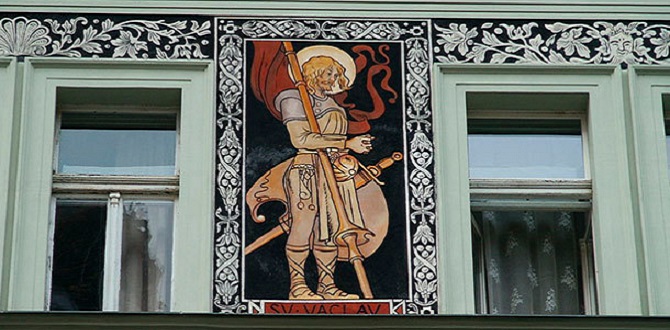 Фото: Изображение Святого Вацлава на доме в пражском районе Голешовице. JiriMate